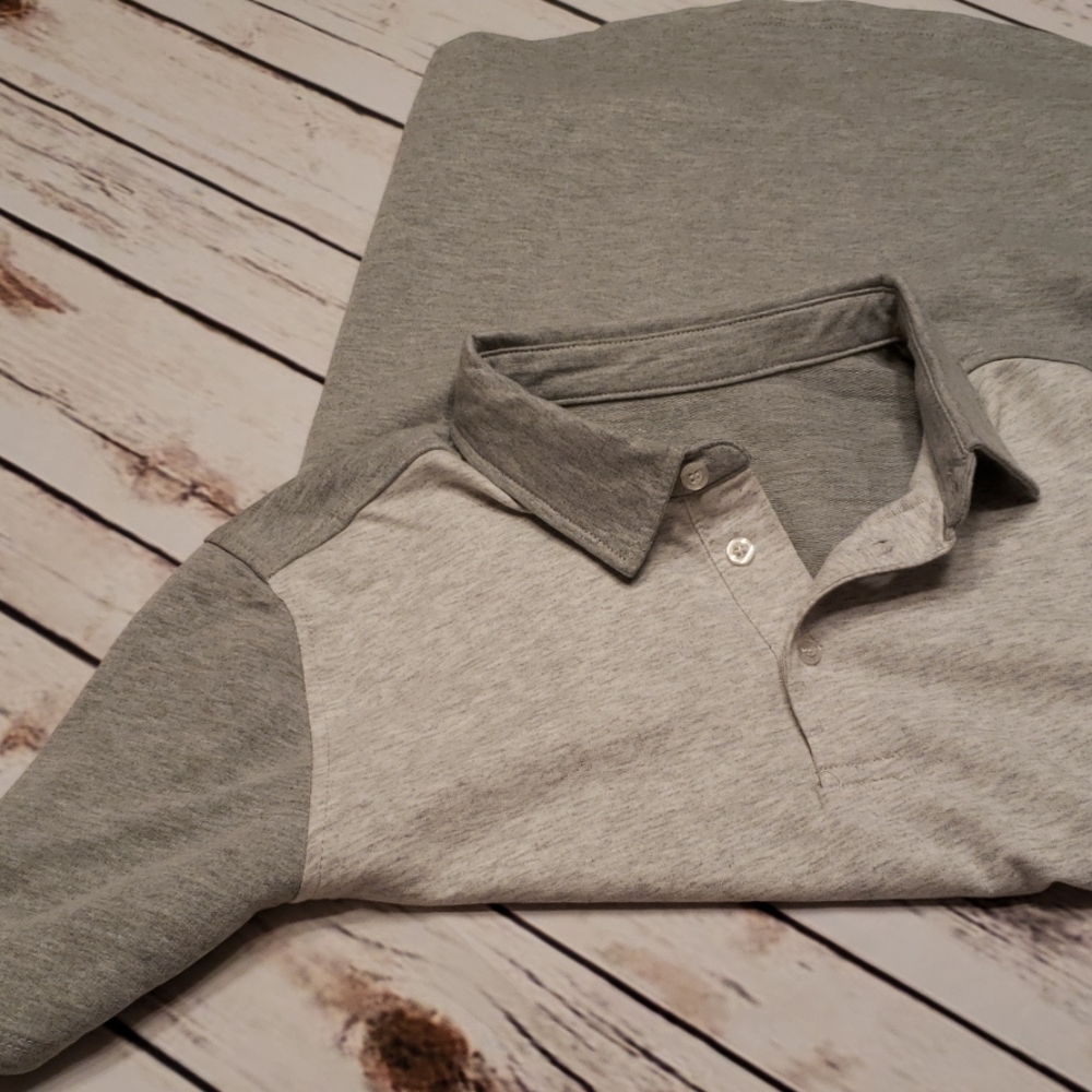 Gray 2 tones- Button, Collar Short sleeve